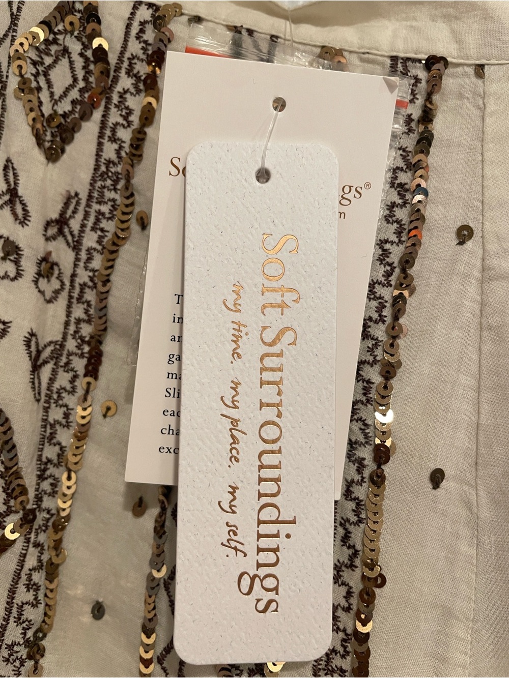 Soft Surroundings Cream Maxi Skirt with Brown Embroidered Stripes - Picture 3 of 7